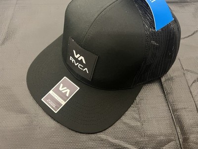 RVCA RUCA Hat Cap Boxed Patch Logo Standard Trucker Black Profile Adjustable NEW
