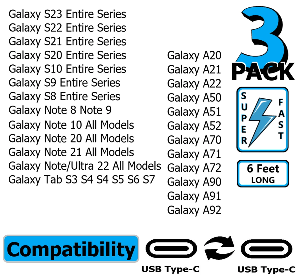 3 Pack C 6ft Fast Charger Cable USB Adapter Cord For iPhone 15 16 17 iPad ProMax - Image 3 of 4