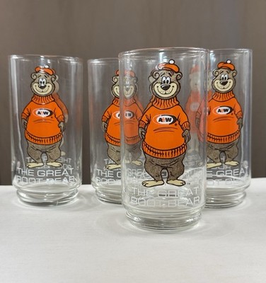 4  A&W Root Beer The Great Root Bear Rooty Drinking Glasses 5 3/4'' Vintage