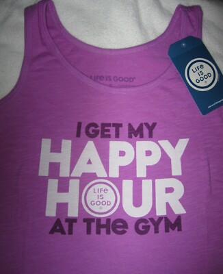LIFE IS GOOD Happy Hour At The Gym Tank Top Workout Tee NWT Womens Size Small