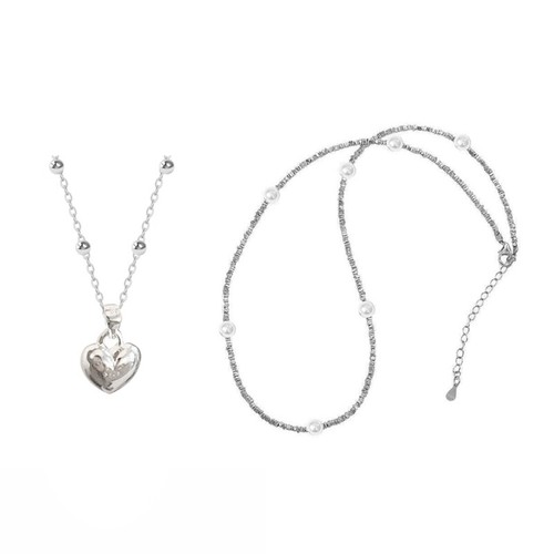 Heart Pendant Necklace Silver Color Layered Choker Fashion Collar