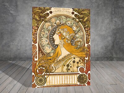Alphonse Mucha Zodiaque La Plume Jugendstil LEINWAND GEMÄLDE DRUCK FRAUEN KUNST 1461
