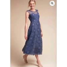 NWT Anthropologie BHLDN Presley Embroidered MIDI Cocktail Formal Blue Dress 2