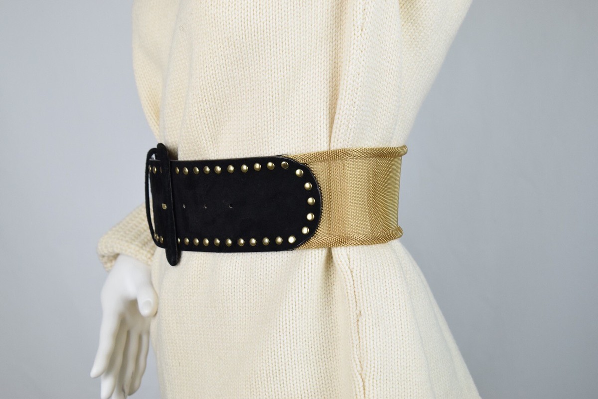Vintage EXPRESS Black Suede Belt Bras Medallions Vintage Express Women Size S Gold Mesh/ Black Suede Belt | eBay main image 3