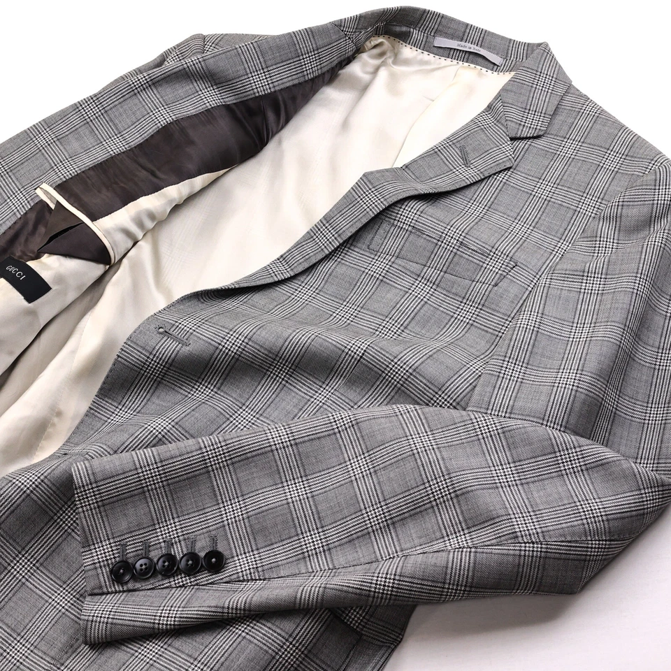 NUEVO $3,495 Gucci Gris Peltre Overcheck Lana/Mohair 2B Frente Plano Traje Para Hombre 40L Foto 2 de 4