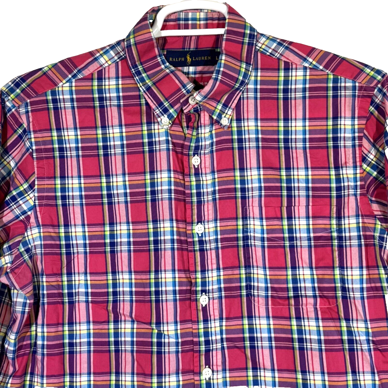 PONY Camicia uomo Ralph Lauren grande rosa scuro a quadri 100% cotone con bottoni M919