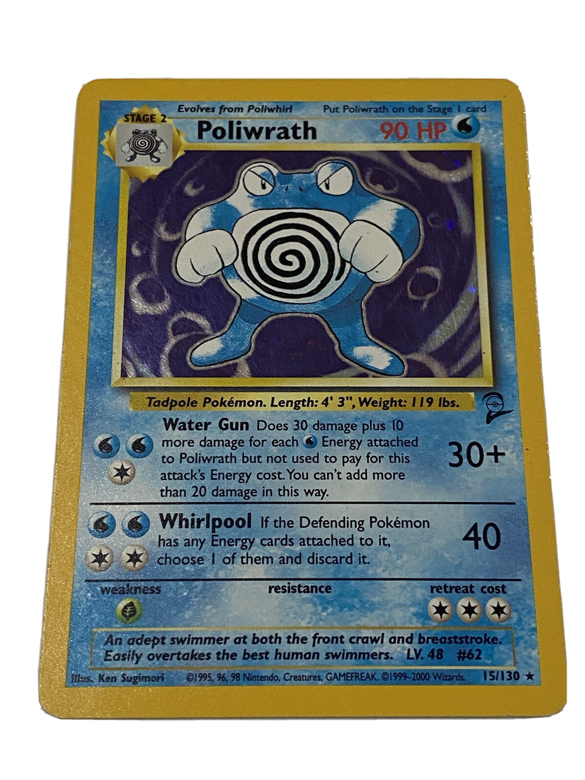 Poliwrath - Base Set 2 15/130 - Holo Rare Pokemon Card - Played