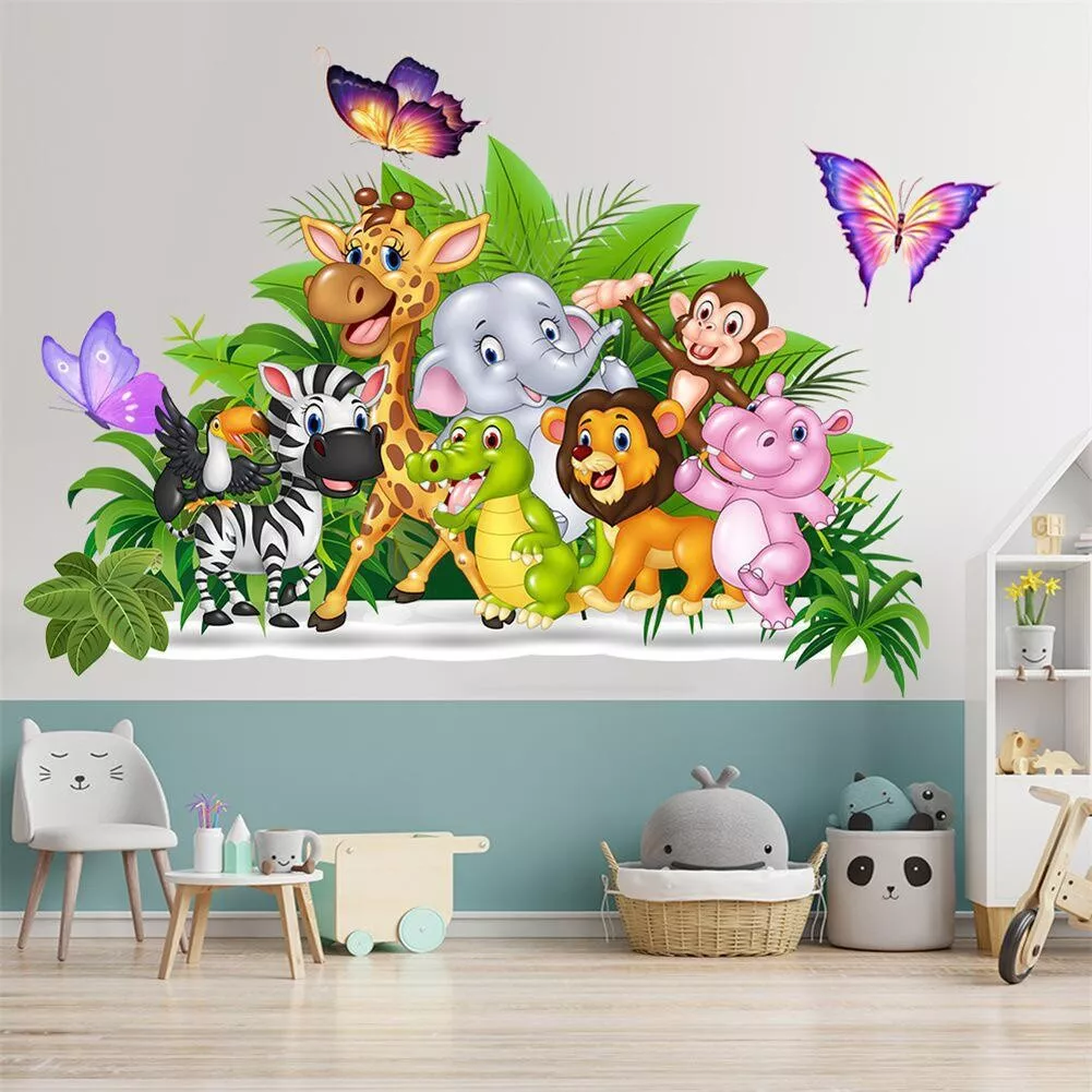 Large Jungle Animals Wall Stickers Forest Animals Wall Decals Kids Nursery Decor