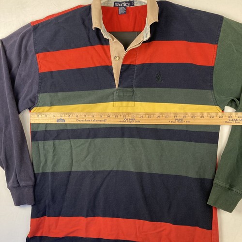 VTG Nautica Striped Color Block LS Pullover Polo Rugby Shirt Men's Size Large - Picture 5 of 11