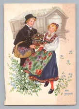 1961 Aina Stenberg Blue Dress Woman Vintage Postcard