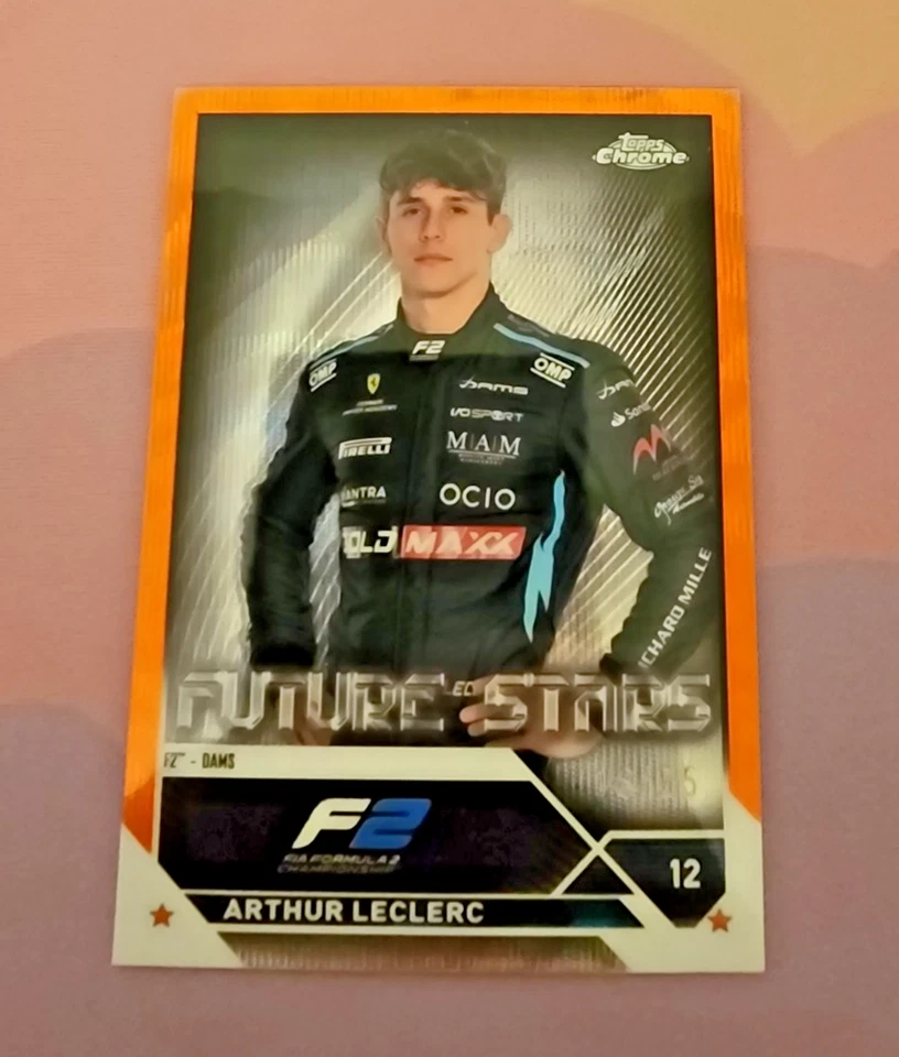 2023 Topps Chrome Formula 1 Arthur Leclerc Orange Wave Refractor 18/25 #85 - Image 3 of 4