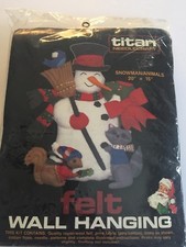Vintage Christmas Felt Needlecraft Kit Wall Hanging 1985 Titan Snowman Appliqu 