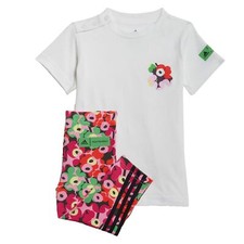 Adidas X Marimekko Girls Summer Outfit Kids Sport Set Shirt Leggings Flowers