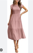 Kyl Dress Pink Size S Smocked Summer Dress Tiered Midi Maxi Flutter Sleeve