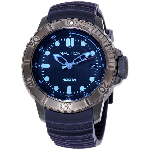Men's Nautica NMX Dive Style Date Black Silicone Strap Watch NAD20509G