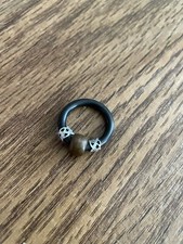 vintage 1980s ring- black washer with wood and metal beads - size 6