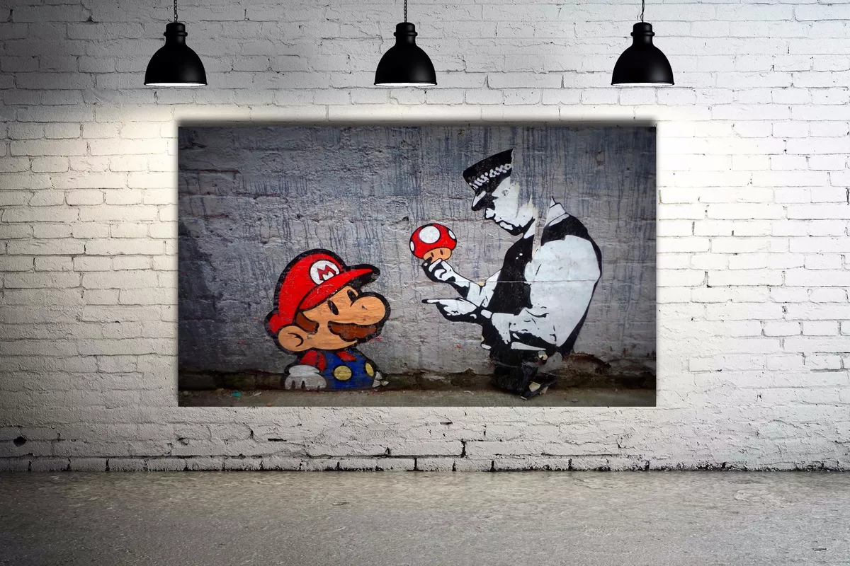 Banksy Street Art Super Mario Graffiti Canvas 36x24 Ready to Hang