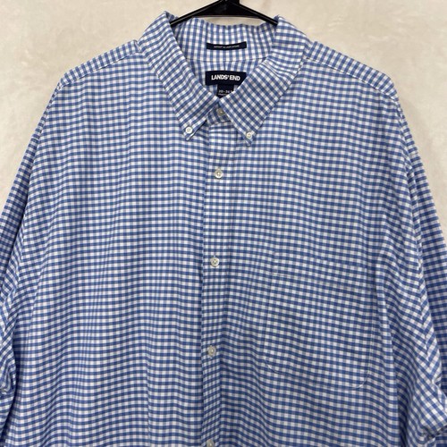 Lands End Dress Shirt Lot Men 20-36T Tall No Iron Supima Oxford Plaid Blue Green - Picture 10 of 24