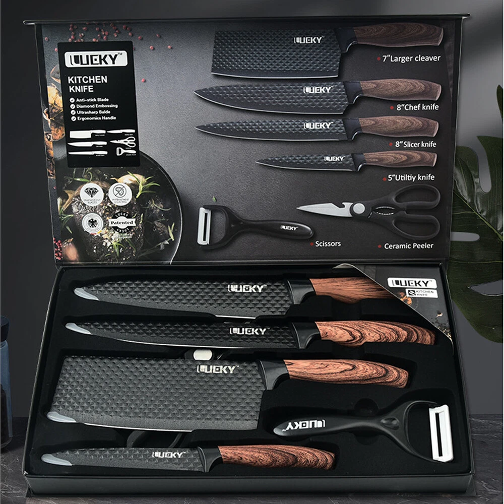 Kitchen Knives Set chef knives 6 sets Stainless Steel Forged Kitchen Knives  Scissors Peeler Chef Slicer Paring Knife Gift Case