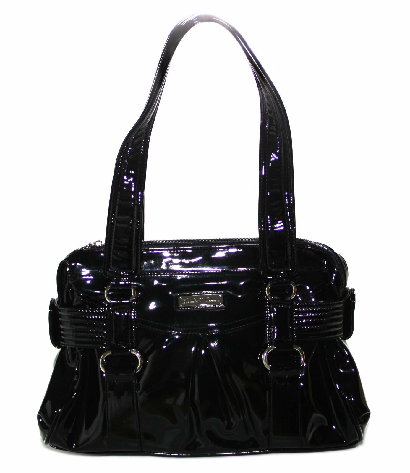 Claudia Canova Womens Black Patent-Look Shoulder Bag Work Handbag