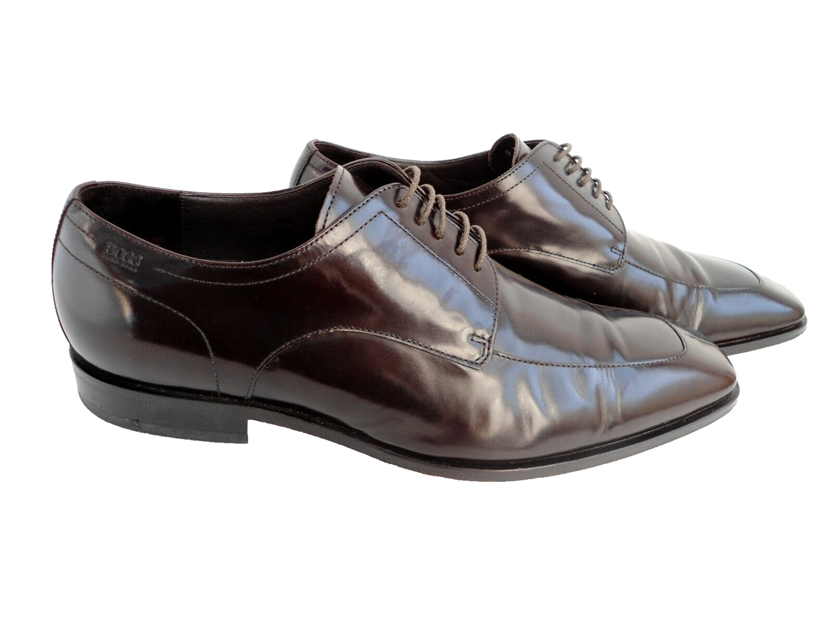 HUGO BOSS ITALY BROWN LEATHER SQUARE APRON TOE DERBY SHOES MENS SIZE 11 US BOSS - Italian-made Derby shoes in leather - Dark Brown main image 2