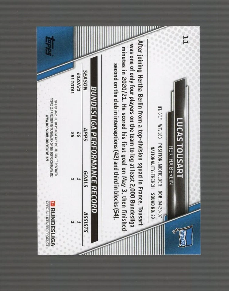Lucas Tousart HERTHA BERLIN 2021-22 Topps Bundesliga Image Variations #11  - Image 2 of 2