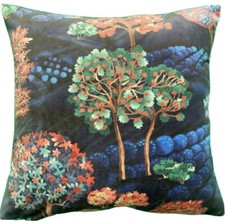 Image of Trees Cushion Cover Hills Mountain Landscape Printed Velvet Fabric 16-22 in