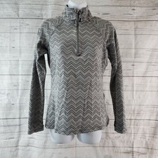 Eddie Bauer Womens 1/4 Zip Pullover Sz Medium Gray Chevron Stripes Thumbholes