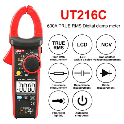 UNI-T UT216C True RMS Digital Clamp Meter Temperature Tester AC/DC 600A NCV