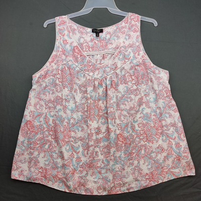 #ad Jessica Simpson Tank Top Women 2X Pink Blue Paisley V Neck Lace Trim Sleeveless $12.00