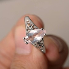 Unique Rose Quartz Ring, 925 Sterling Silver Promise Ring, Perfect Gift For Her