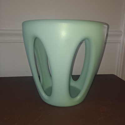 MCM Vtg Guzzini Sculpture Modernistic Teal Aqua Waste Basket Fruit Bowl Italy