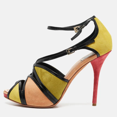 Sandales bout ouvert à lanières Dior multicolore en daim et cuir verni pointure 39,5