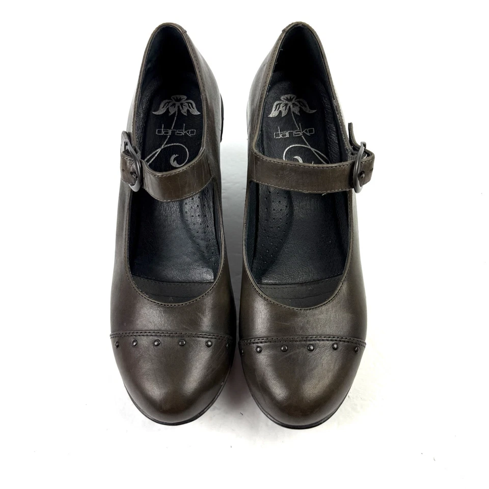 Zuecos Dansko Fanny Wedge Maryjane 39 Gris Marrón Cuero Oliva Zapatos para Mujer Foto 3 de 4