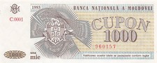 Moldova  1000  Cupon  1993  P 3  Series  C.0001  Uncirculated Banknote FD