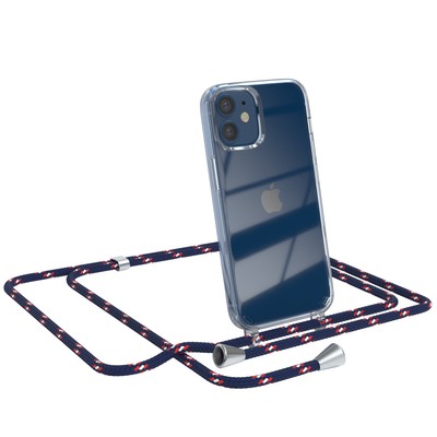 Handyhülle zum Umhängen für Apple iPhone 12 Mini Kordel Kette Blau Camouflage