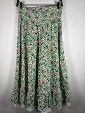 Vtg Boho Cottagecore Whimsical Midi Skirt Ruffle Small Prairie Green Eyelet Lace