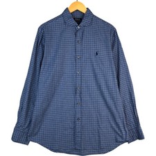 Used Ralph Lauren CLASSIC FIT wide-collar long-sleeve cotton check shirt men...