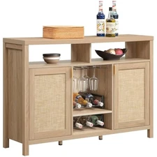 Rattan coffee bar cabinet, 51" sideboard buffet cabinet with storage, 