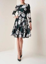 Hobbs London Aurelie Floral Midi Lined Dress Floral A-Line Long Sleeve Size: 6 