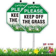 Keep Off Grass Sign for Yard, 2 Pack- 10" W x 28" H All Aluminum Keep Off The