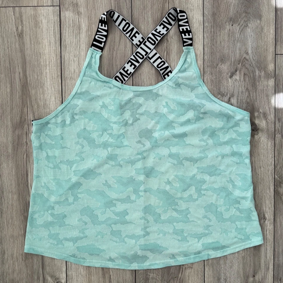 Camiseta sin mangas atlética para mujer XXL como nueva camuflada espalda cruzada correas de amor gimnasio entrenamiento Foto 2 de 4