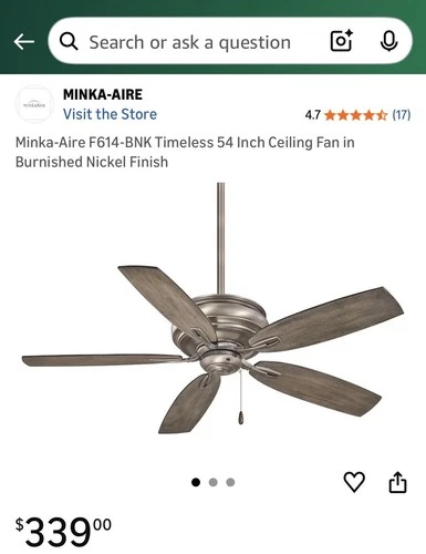 MINKA-AIRE F614-BNK Timeless 54 Inch Ceiling Fan in Burnished Nickel Finish - Picture 2 of 4