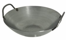 14 Inches Carbon Steel Flat Bottom Wok with Two Side Handle, 14 Gauge Thickne...