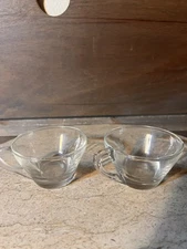Lot of 2 Vintage Clear Glass COFFEE TEA CUPS Iridescent Retro 2.5" X 4"