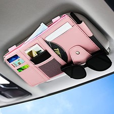 Car Sun Visor Organizer, Leather Pocket Organizer Sunglass Holder for Car Pink