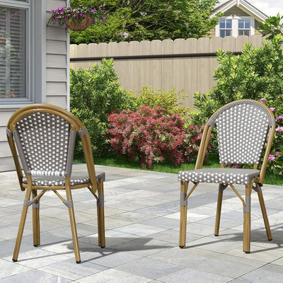 PURPLE LEAF Bistro Chair (Set of 2) French Hand-Woven Wicker Chairs for Outdoor 