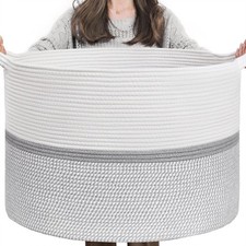 XXL Extra Large Cotton Rope Woven Basket, Throw Blanket Storage Basket