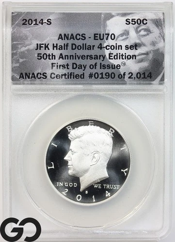 2014-S Kennedy Silver Half Dollar ANACS EU 70 ** Enhanced Uncirculated, 1st Day!