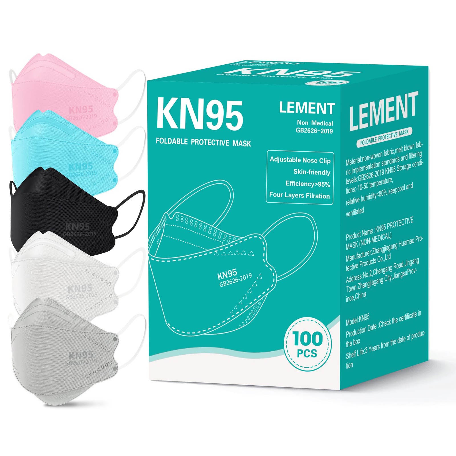 LEMENT KN95 Face Masks 100PCS 5 Color